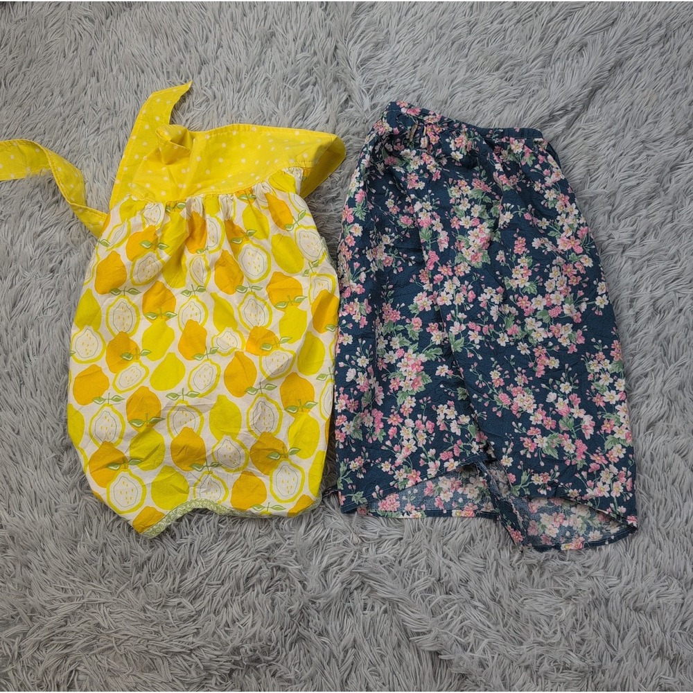 Lot of 2 Vintage Half Aprons Yellow Fruit Blue Floral